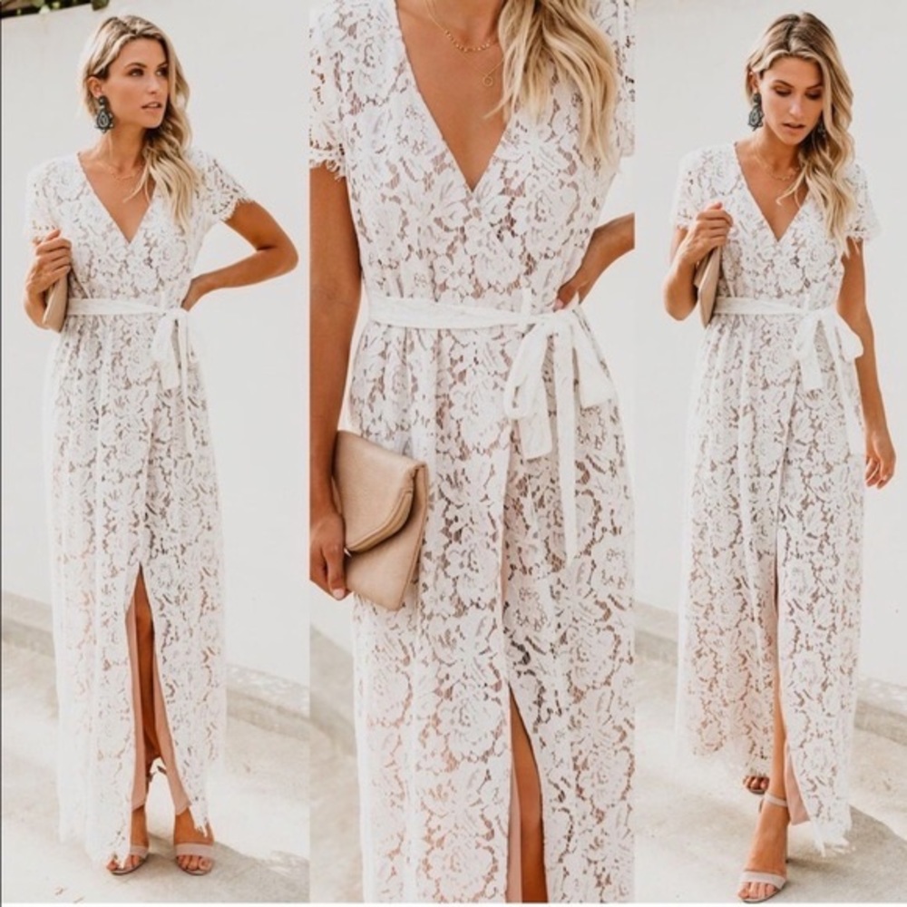 Vici white lace wrap maxi dress